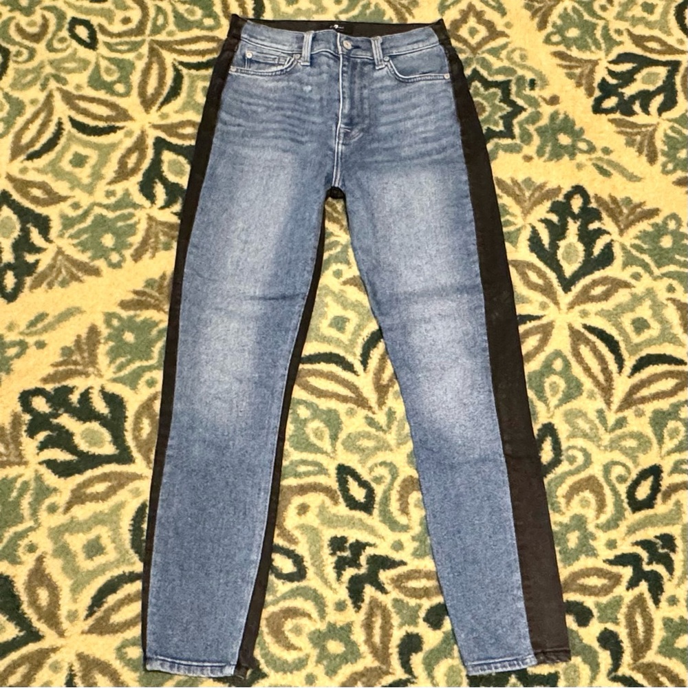 7 For All Mankind Los Angeles 2 Tone Blue Black High Skinny Stretch Jeans 26 x27